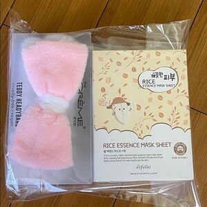 Rice Essence Sheet Masks x10 plus plushy spa headband